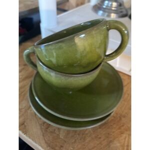 Jars France Tourron Samoa/Green Cup And Saucer "New" Set of 2